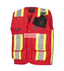 Veste de sécurité d’arpenteur haute visibilité rouge en polyester oxford de 600D enduit de polyuréthane, modèle 695