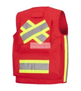 Veste de sécurité d’arpenteur haute visibilité rouge en polyester oxford de 600D enduit de polyuréthane, modèle 695