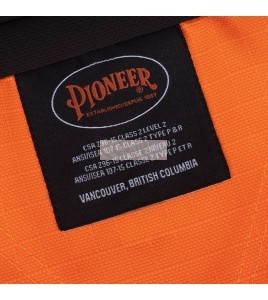 Veste d'arpenteur haute visibilité en polyester orange de 1200 deniers enduits de polyuréthane, 13 poches, Pioneer modèle 6676