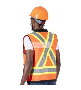 Veste d'arpenteur haute visibilité en polyester orange de 1200 deniers enduits de polyuréthane, 13 poches, Pioneer modèle 6676