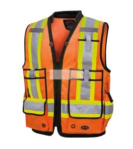 High-visibility surveyor's jacket in 1200 denier orange polyester with polyurethane coating, 13 pockets, Pioneer model 6676 [pro