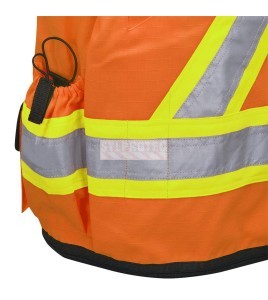 Veste d'arpenteur haute visibilité en polyester orange de 1200 deniers enduits de polyuréthane, 13 poches, Pioneer modèle 6676