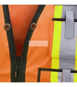 Veste d'arpenteur haute visibilité en polyester orange de 1200 deniers enduits de polyuréthane, 13 poches, Pioneer modèle 6676