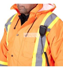 Winter men's orange-black 100% waterproof polyester-polyurethane winter jacket 7 in 1 with reflective stripes