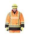 Winter men's orange-black 100% waterproof polyester-polyurethane winter jacket 7 in 1 with reflective stripes