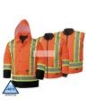 Winter men's orange-black 100% waterproof polyester-polyurethane winter jacket 7 in 1 with reflective stripes