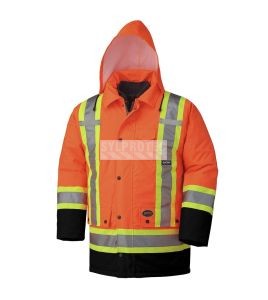 Winter men's orange-black 100% waterproof polyester-polyurethane winter jacket 7 in 1 with reflective stripes