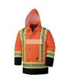 Winter men's orange-black 100% waterproof polyester-polyurethane winter jacket 7 in 1 with reflective stripes