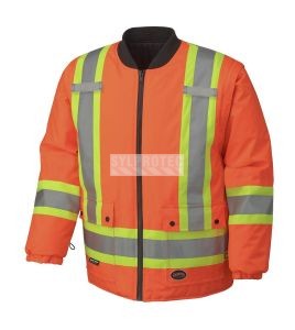 Winter men's orange-black 100% waterproof polyester-polyurethane winter jacket 7 in 1 with reflective stripes