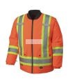 Winter men's orange-black 100% waterproof polyester-polyurethane winter jacket 7 in 1 with reflective stripes