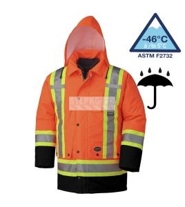 Winter men's orange-black 100% waterproof polyester-polyurethane winter jacket 7 in 1 with reflective stripes