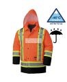 Winter men's orange-black 100% waterproof polyester-polyurethane winter jacket 7 in 1 with reflective stripes