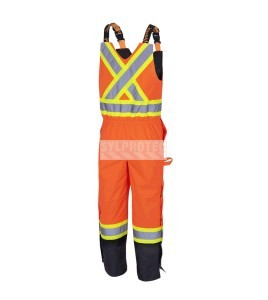 Salopette d'hiver Pioneer 100% imperméable orange-noir pour homme en polyester-polyuréthane avec bandes réfléchissantes