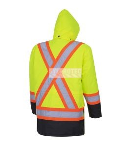 Manteau d'hiver jaune-noir 100% imperméable 7-en-1 polyester enduit de polyuréthane, 7 en 1 haute visibilité pour homme